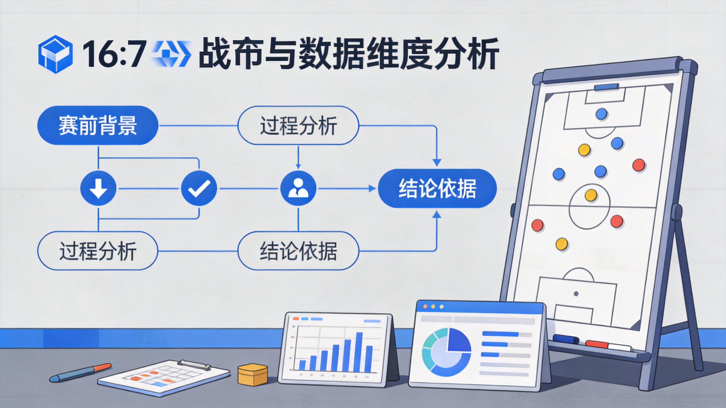 战术与数据维度分析示意图，对应比赛解读模块的分析框架